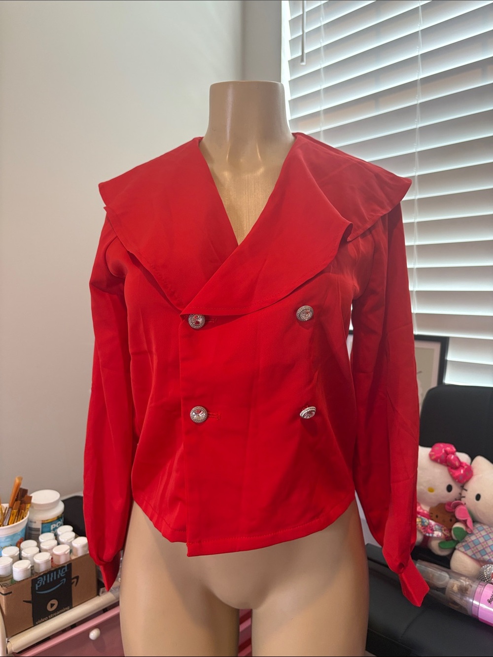 Red Double-Breasted Women's Jacket